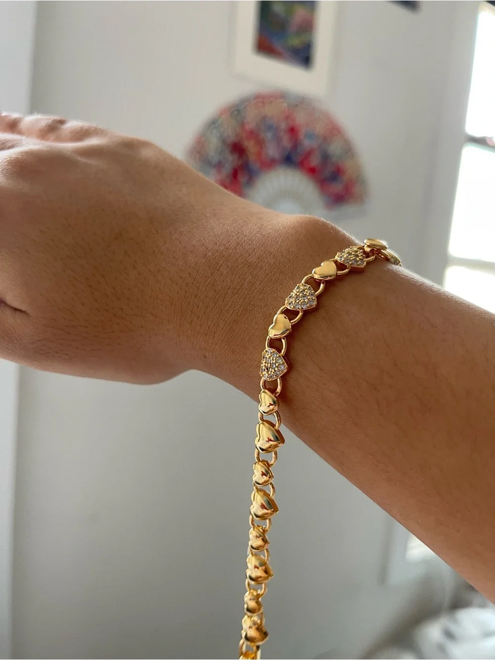 Gold Heart Link Bracelet with Pavé Accents